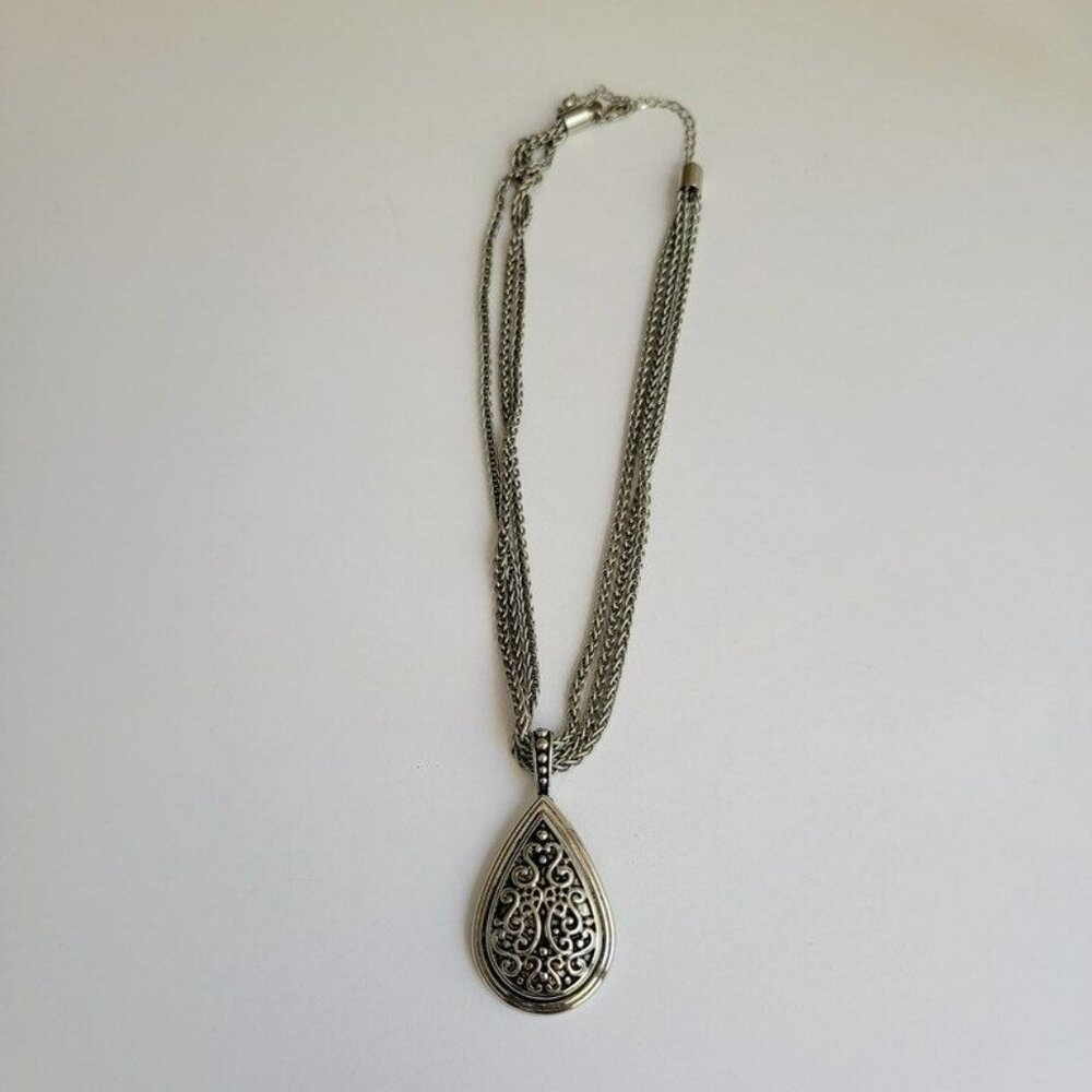 Lia Sophia Triple Chain Brocade Etched Silver Black Plated Necklace